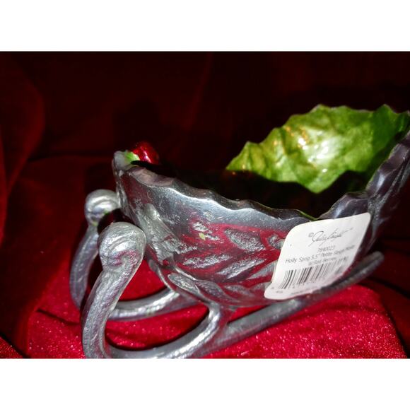 Julia Knight Holly Sprig 5.5" Petite Sleigh Bowl Mojito Enamel & mother of pearl - Picture 4 of 7